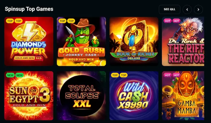 SpinsUp Casino games